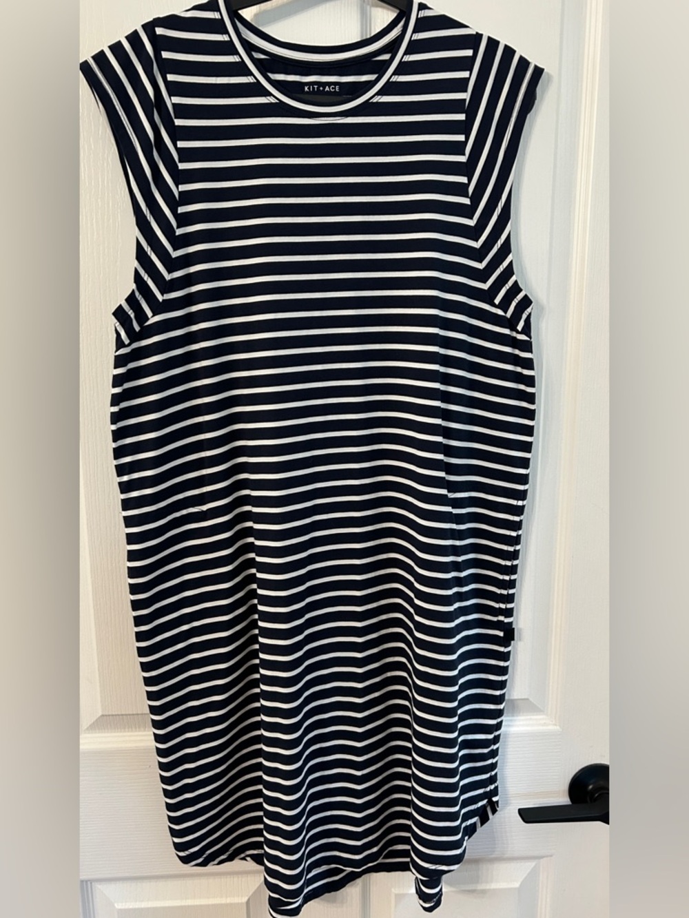 Kit and Ace Striped T-Shirt Dress Navy White Pockets Size L